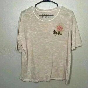 Free State 100% Cotton Cream Tshirt with Rose Size XS